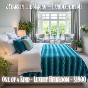 Handmade King Crochet Blanket, Luxury Heirloom Bedspread